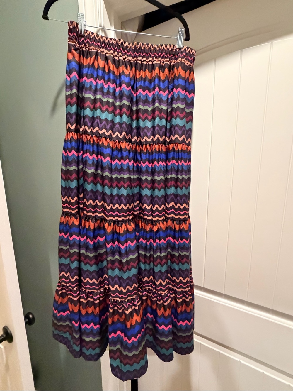 Tiered Maxi Skirt with Vibrant Zigzag Stripe Print